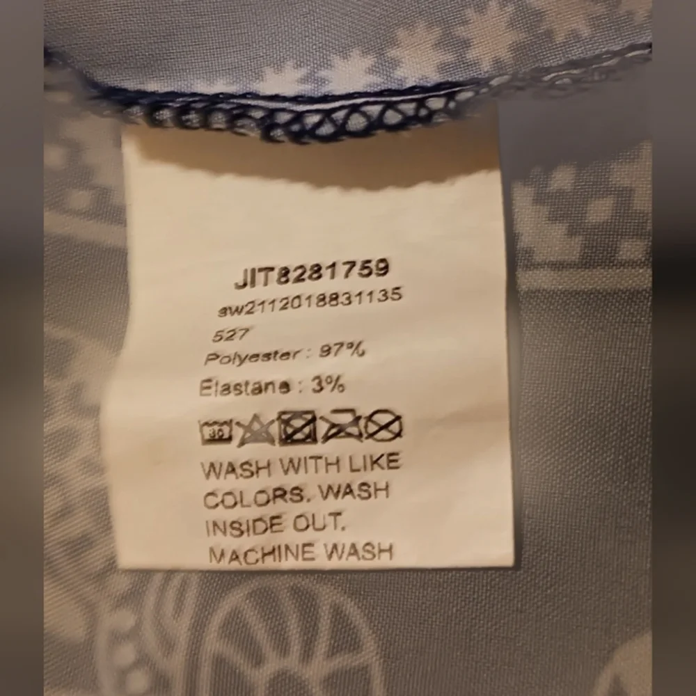 Tropical Tunic Top Empire Waist Blue & White Short Sl. Cool Loose Fit Women's M - Picture 5 of 5